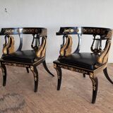 Pair of Empire-style bergère armchairs decorated with swans and lyres