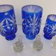 Set of 3 crystal bottles cut cobalt blue and transparent St Louis, Baccarat