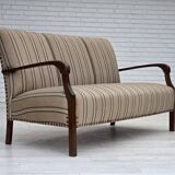 1950s, Danish 2-seater sofa, beige furniture wool fabric, beech wood legs.