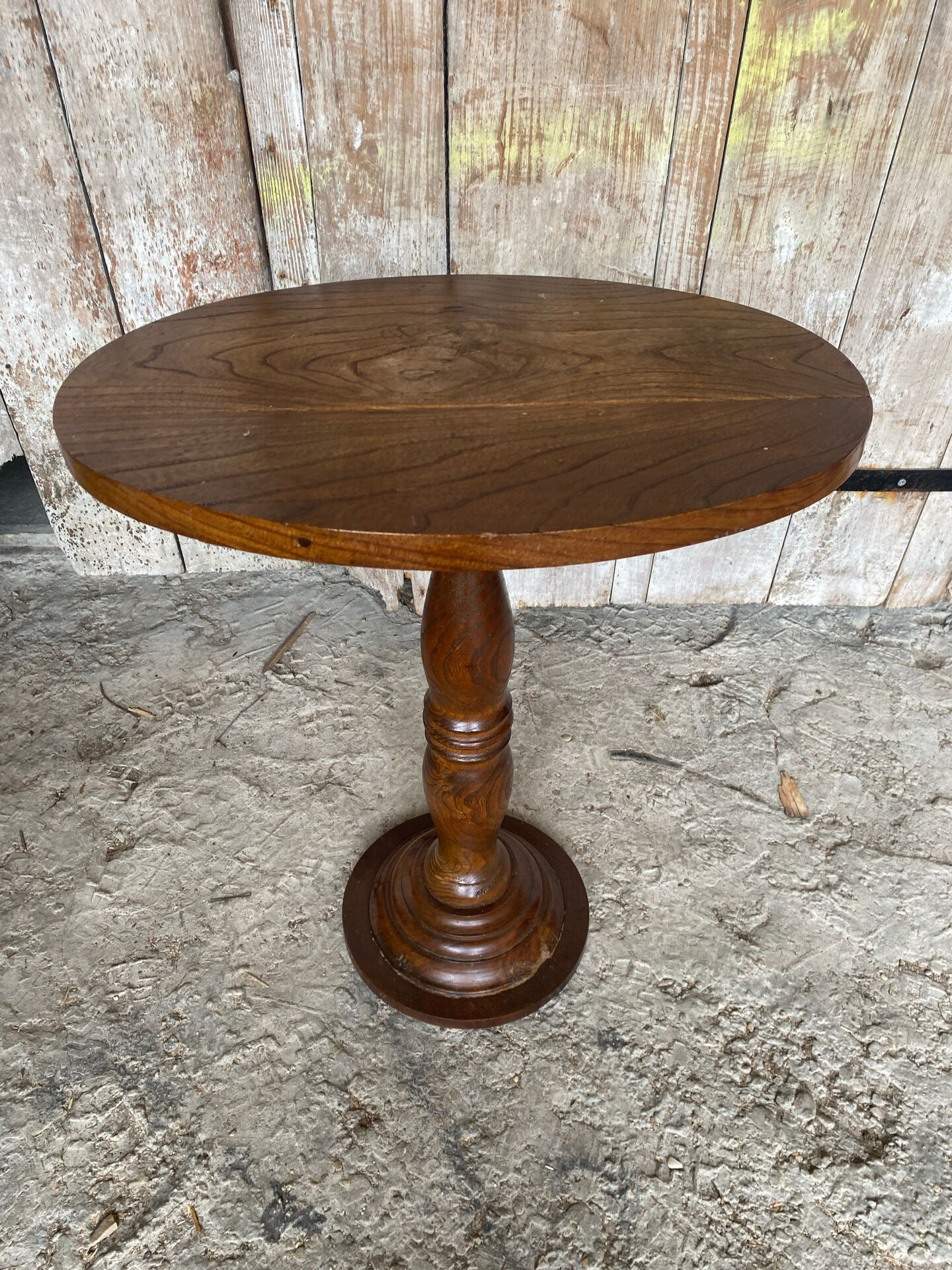 Table Appoint Guéridon Oval Ancien Bois Tourné Vintage #E327