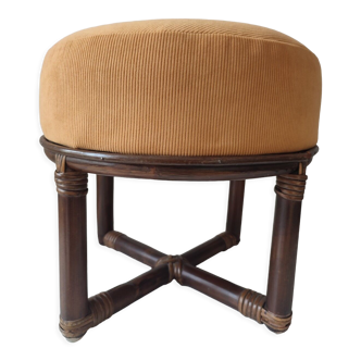 Rattan pouf with velvet