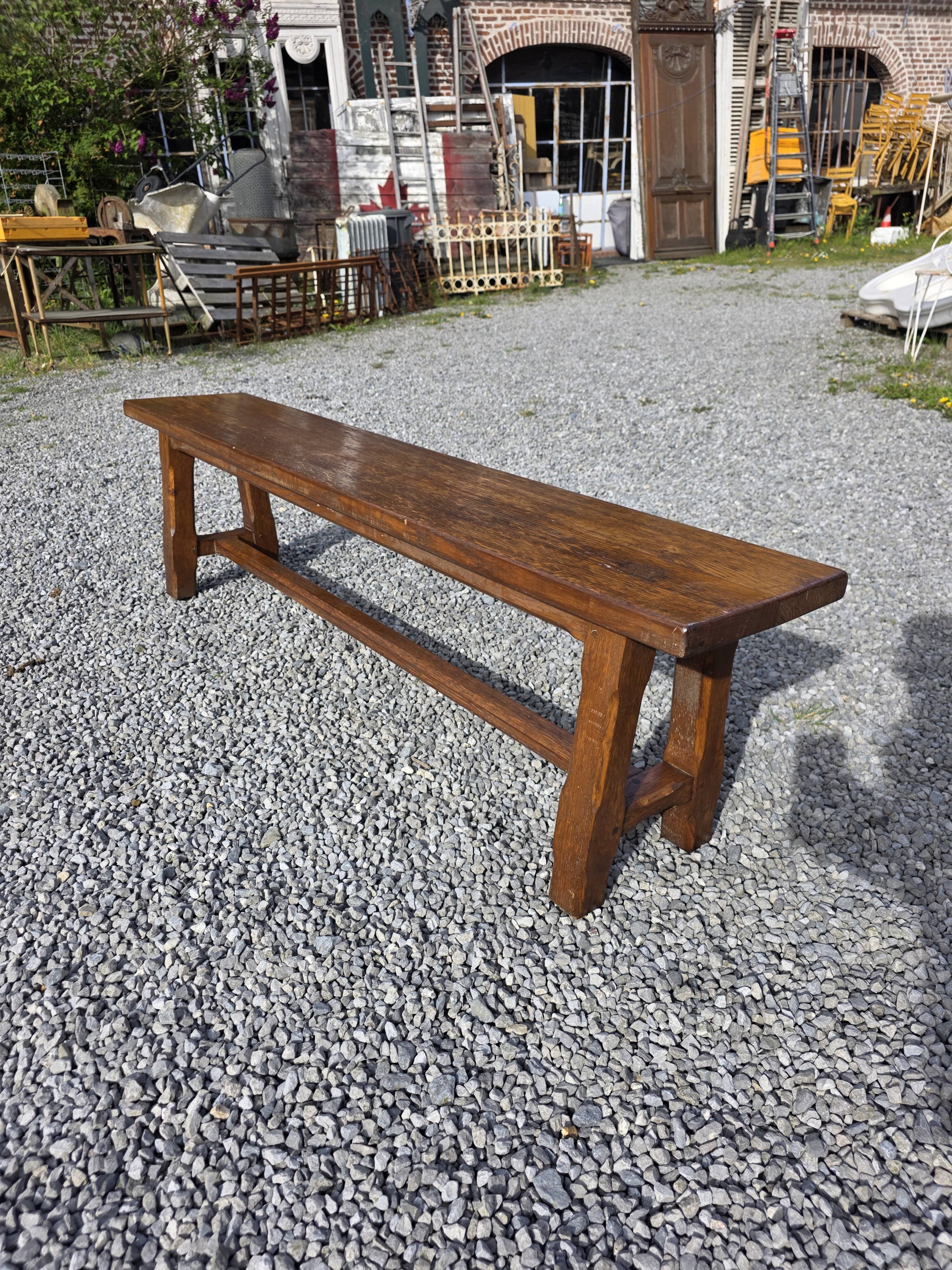 Solid oak farmhouse bench, 160cm in length.
