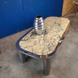 Italian design coffee table from the 70s, marble and chrome
