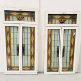 Pair of two-leaf windows in 20th century Art Deco stained glass