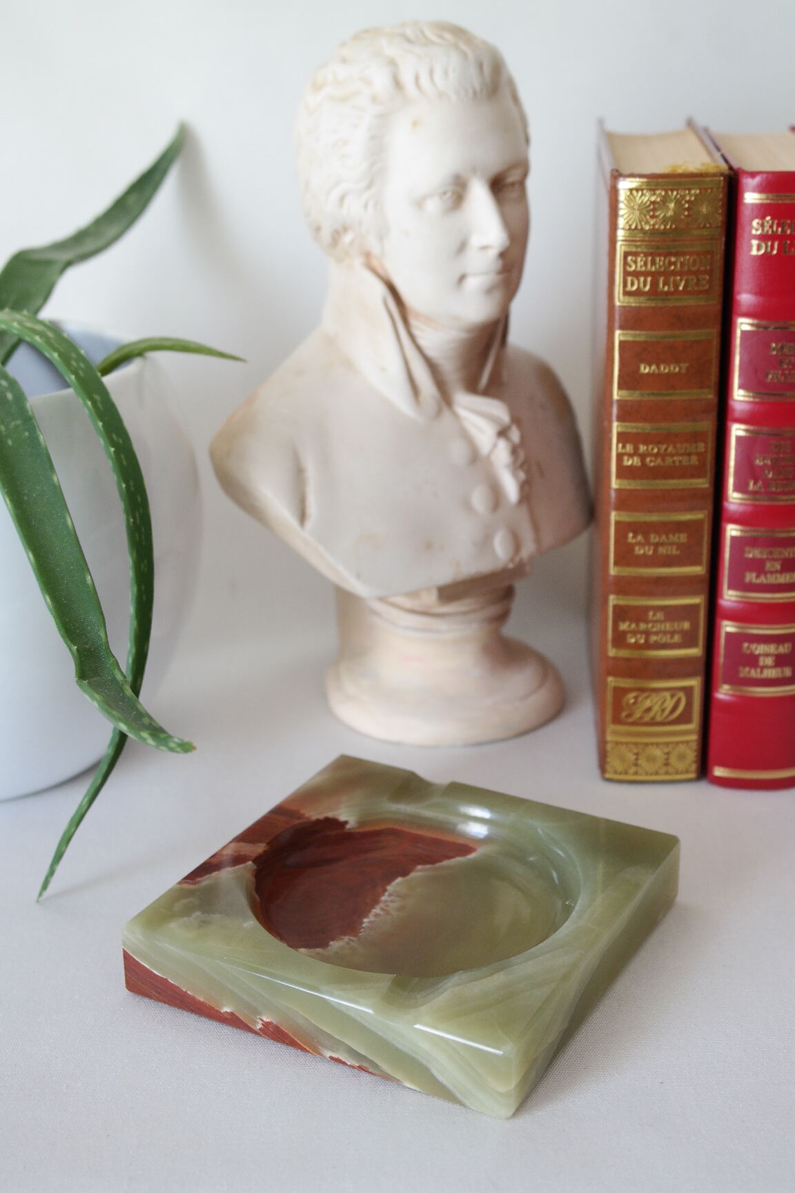 Cendrier carré onyx vert art déco