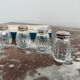 Set of 4 salerons, Christofle goldsmithery, solid silver, pressed molded glass