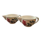 Pair of hand-painted floral-decorated jugs