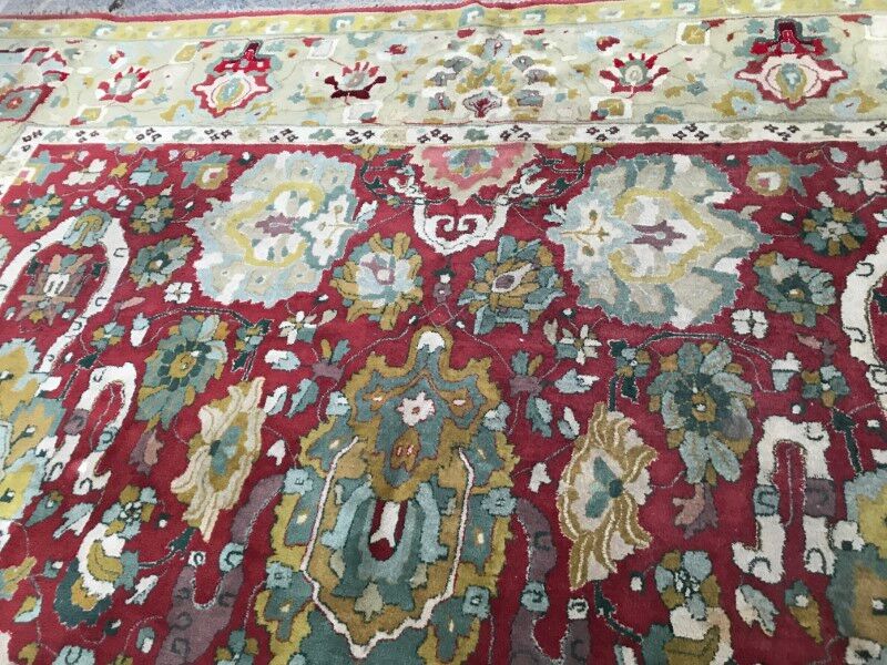 Large carpet old Agra French Janus point made Lily hand 250 X 350 CM