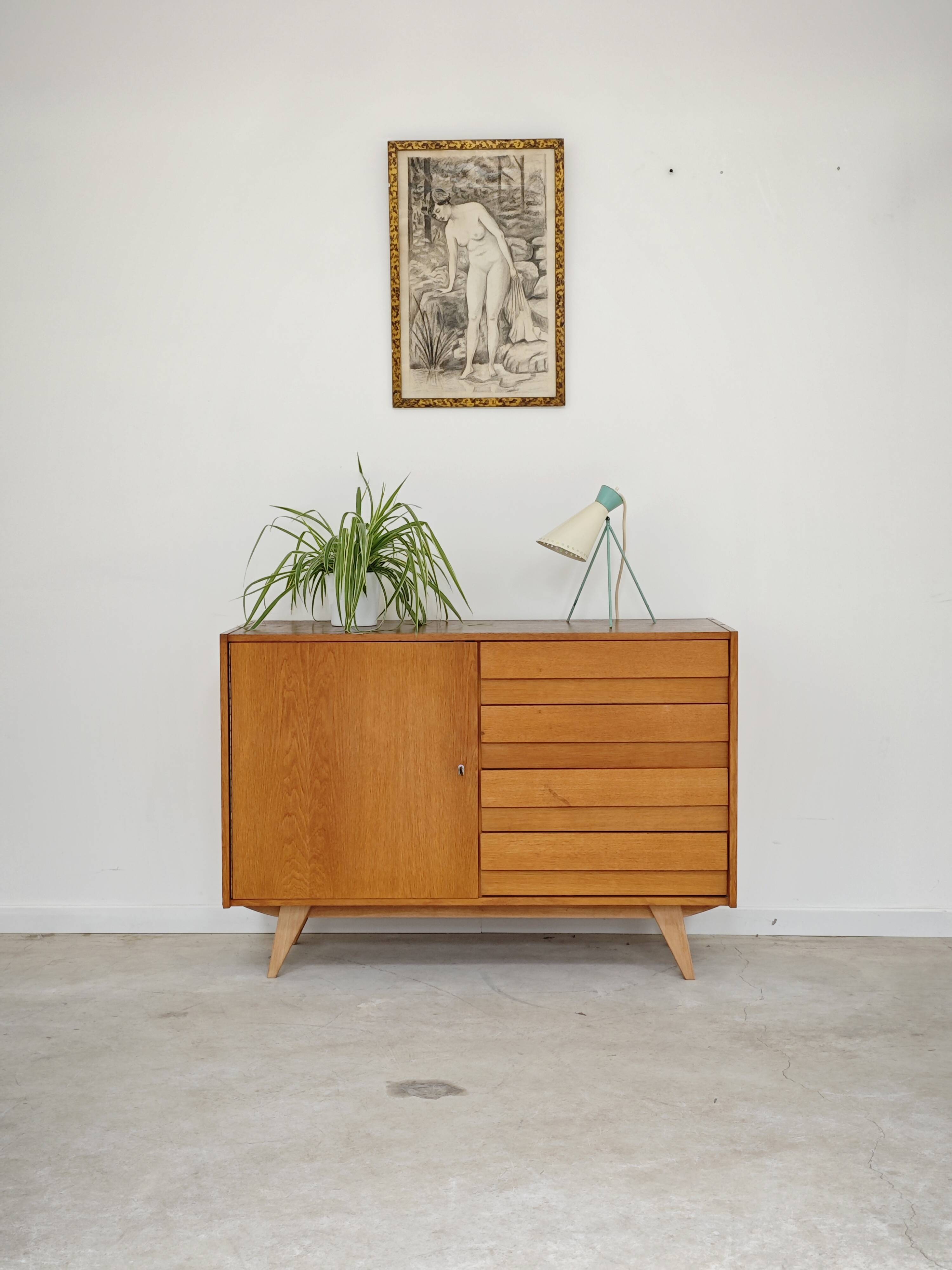 Sideboard U 458 light oak Jiri Jiroutek for Interier Praha 1960