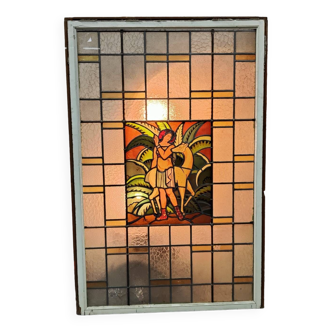 Large 19th century stained glass window The woman and the doe