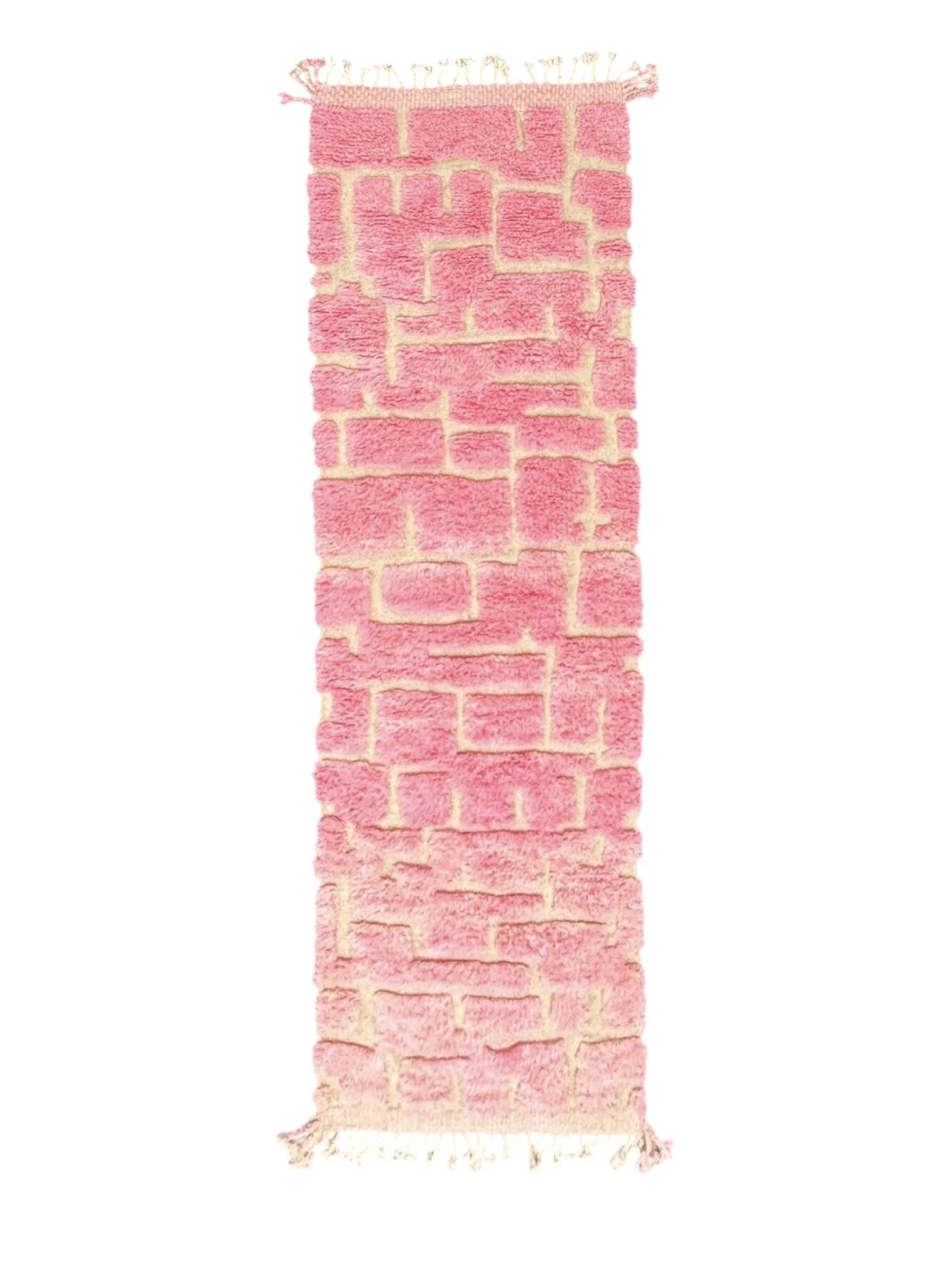 Large Pink Berber Rug – Hallway Size 85x300 cm, 100% Wool