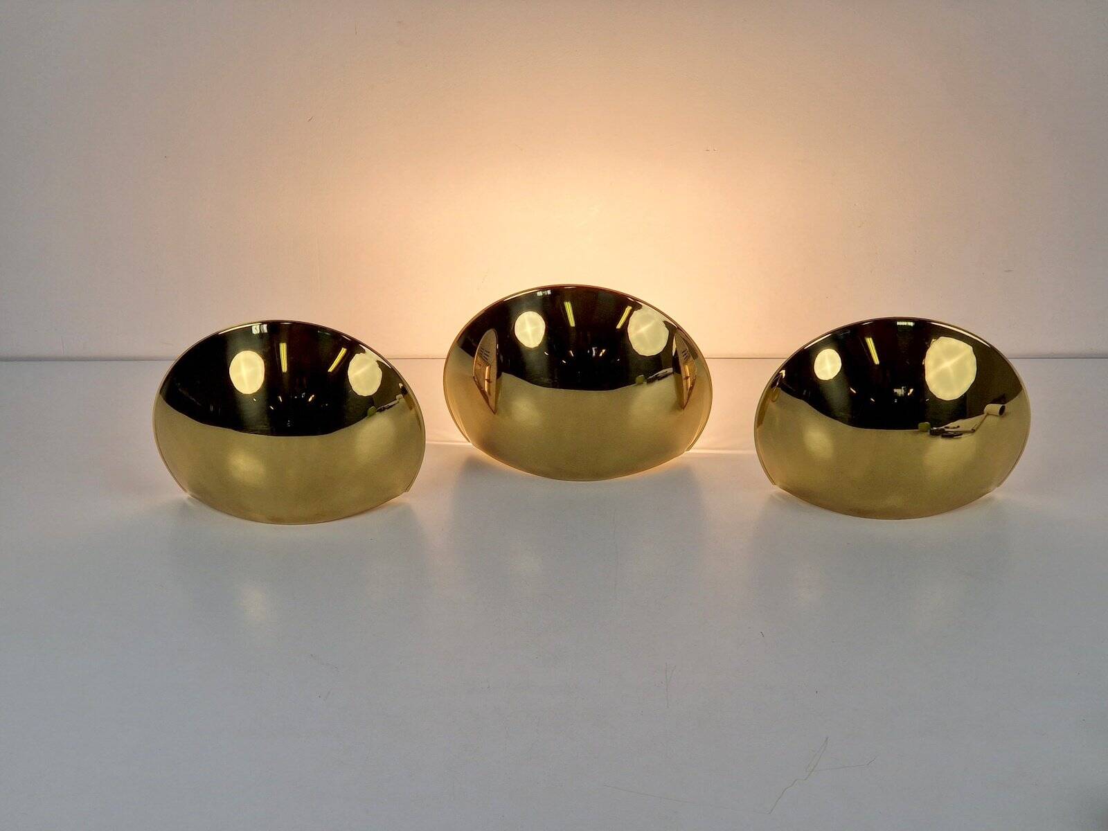 Vintage Half Moon Wall Lamps in Brass, 1980, Set of 3