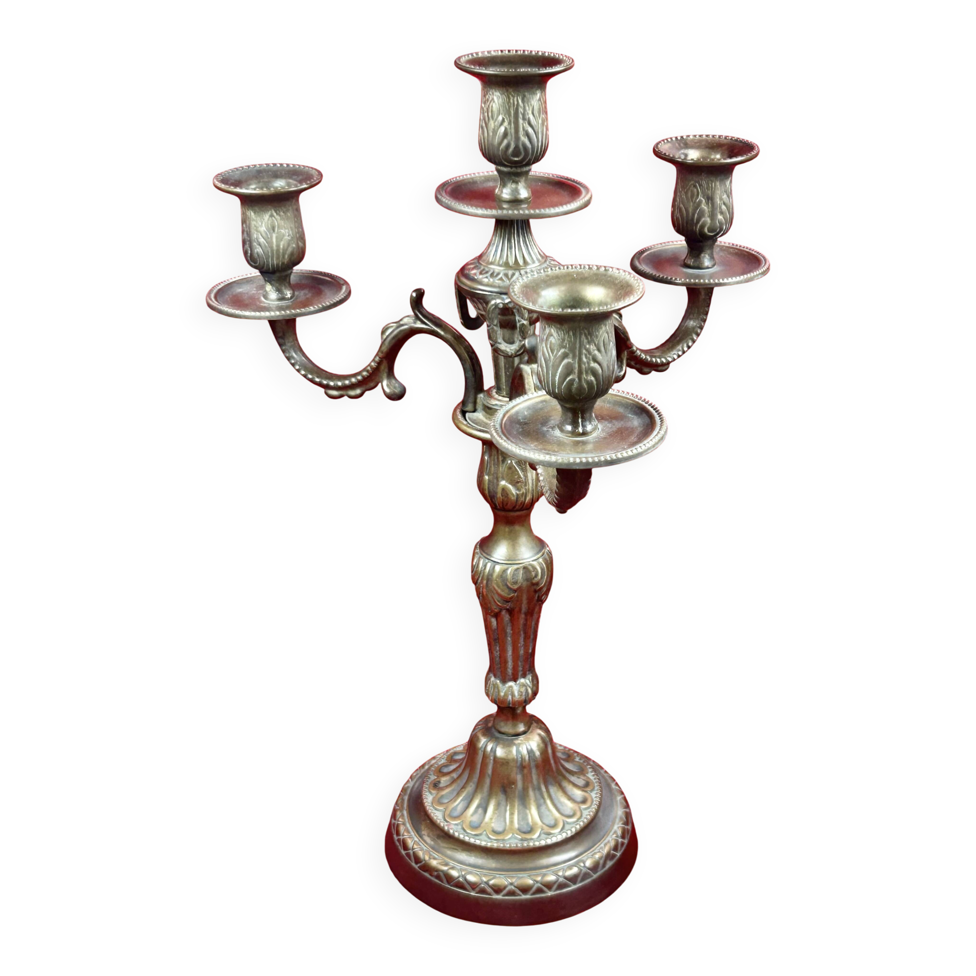 Bronze Candelabrum Chandelier 3 Branches, 4 Lights Louis XVI Style - 40cm