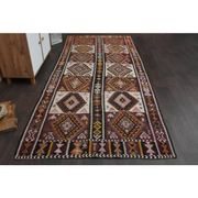 1970s Vintage Turkish Oushak Handmade Wool Cotton Brown Runner Rug 135x300