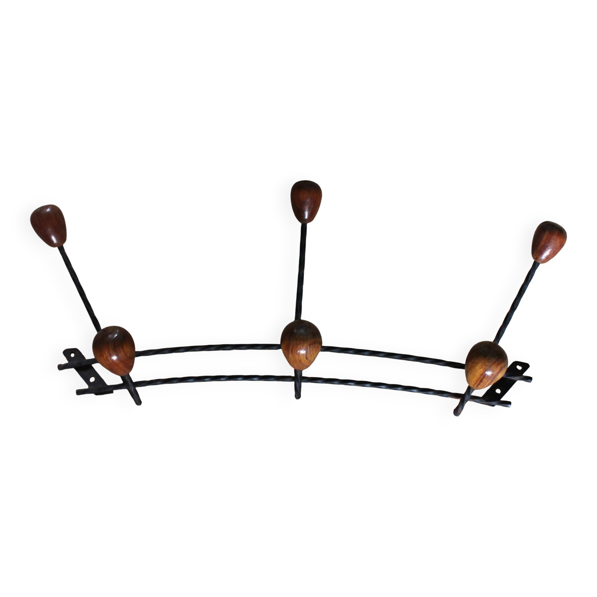 Porte Manteaux double barre fer forgé 3 doubles patères boules bois