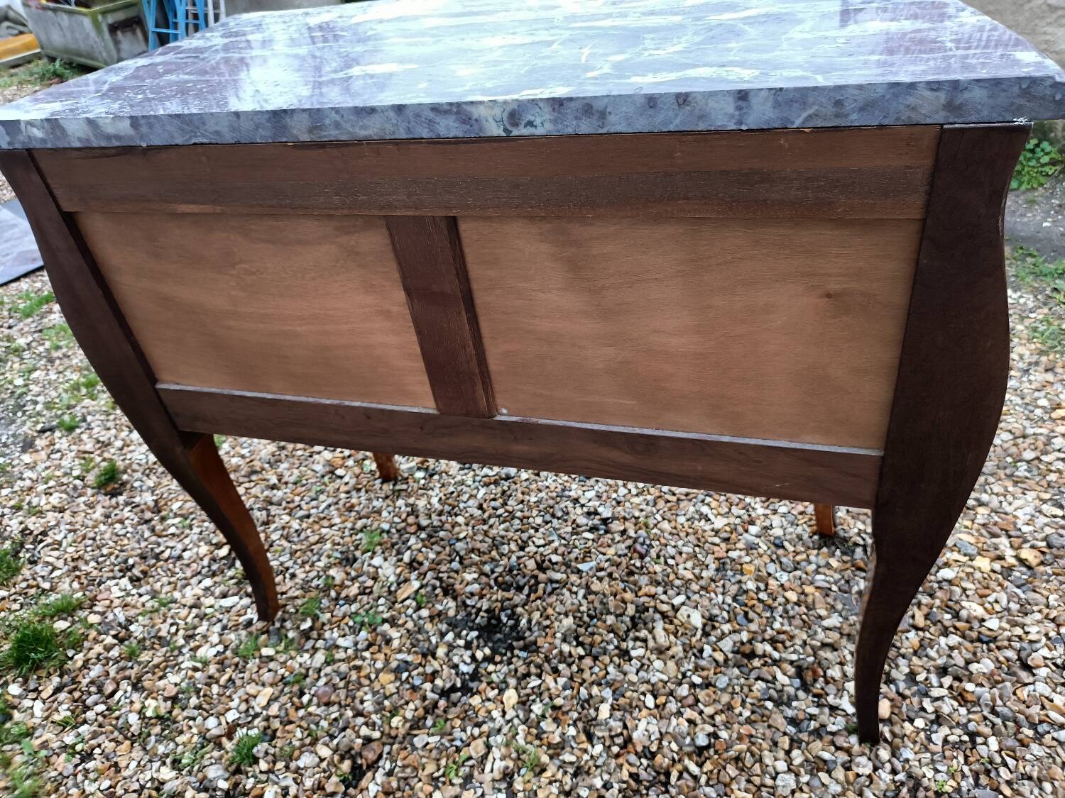 Old marquetry chest of drawers, Louis XV style marble top