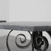 Pair of French Wrought Iron Consoles with Belgian Blue Stone Tops, 1950s