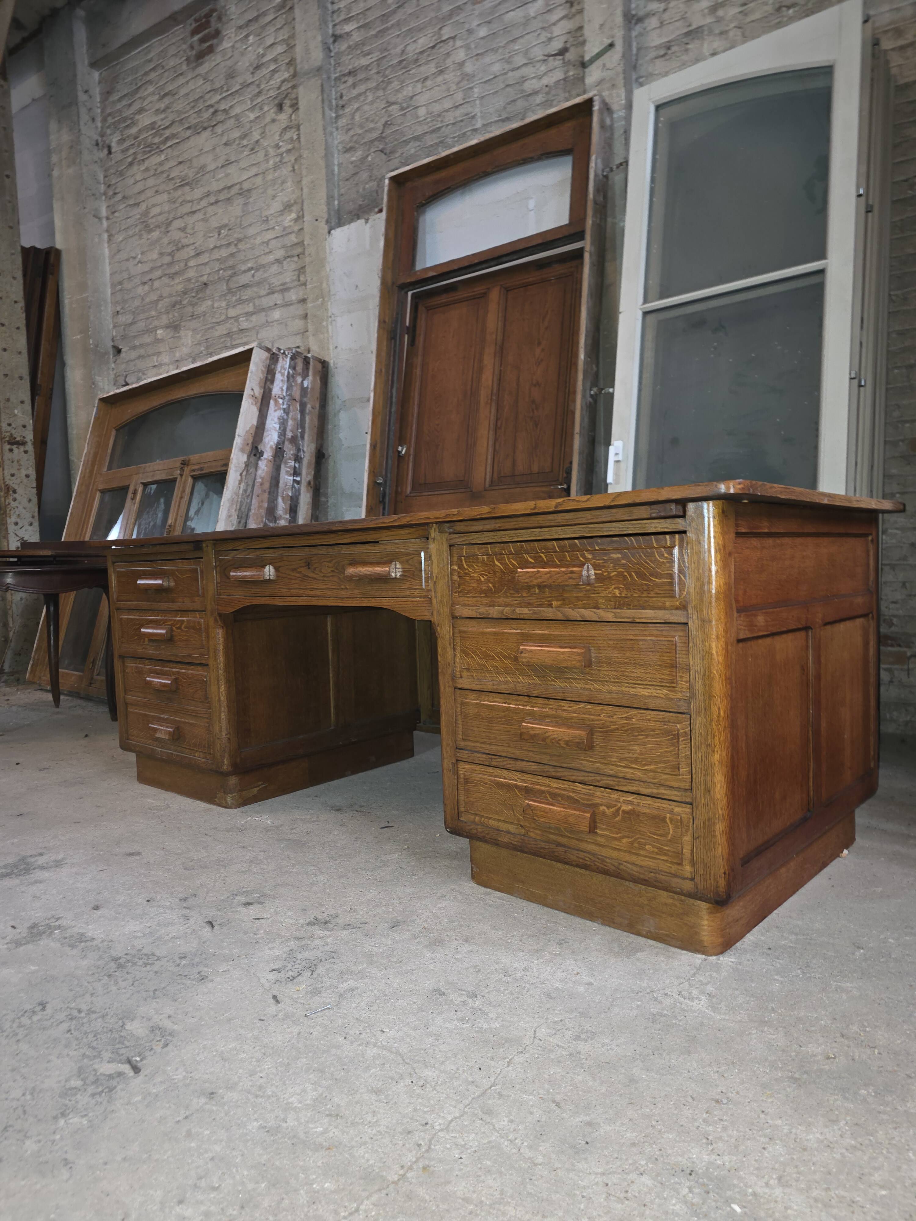 Bureau ministre XXL en chêne , 220 × 95 cm