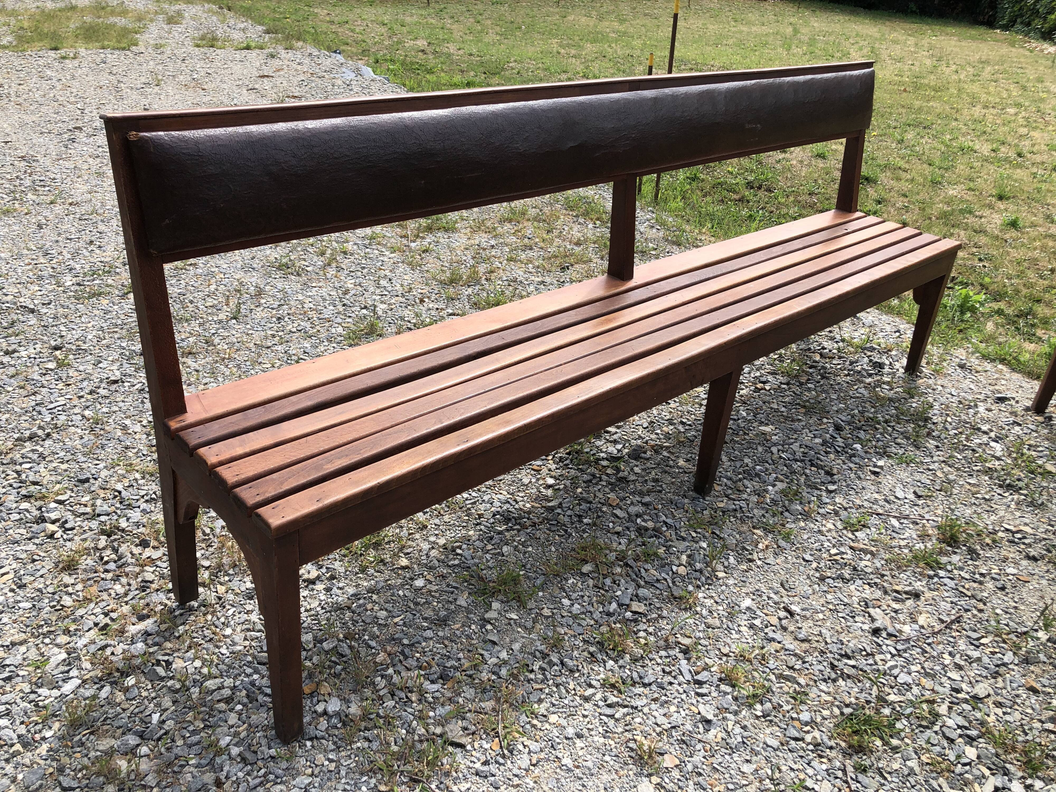 Duo of vintage church benches in solid beech