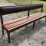 Duo of vintage church benches in solid beech