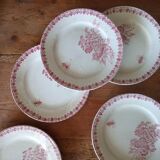 6 old dessert plates, iron earth, pink décor