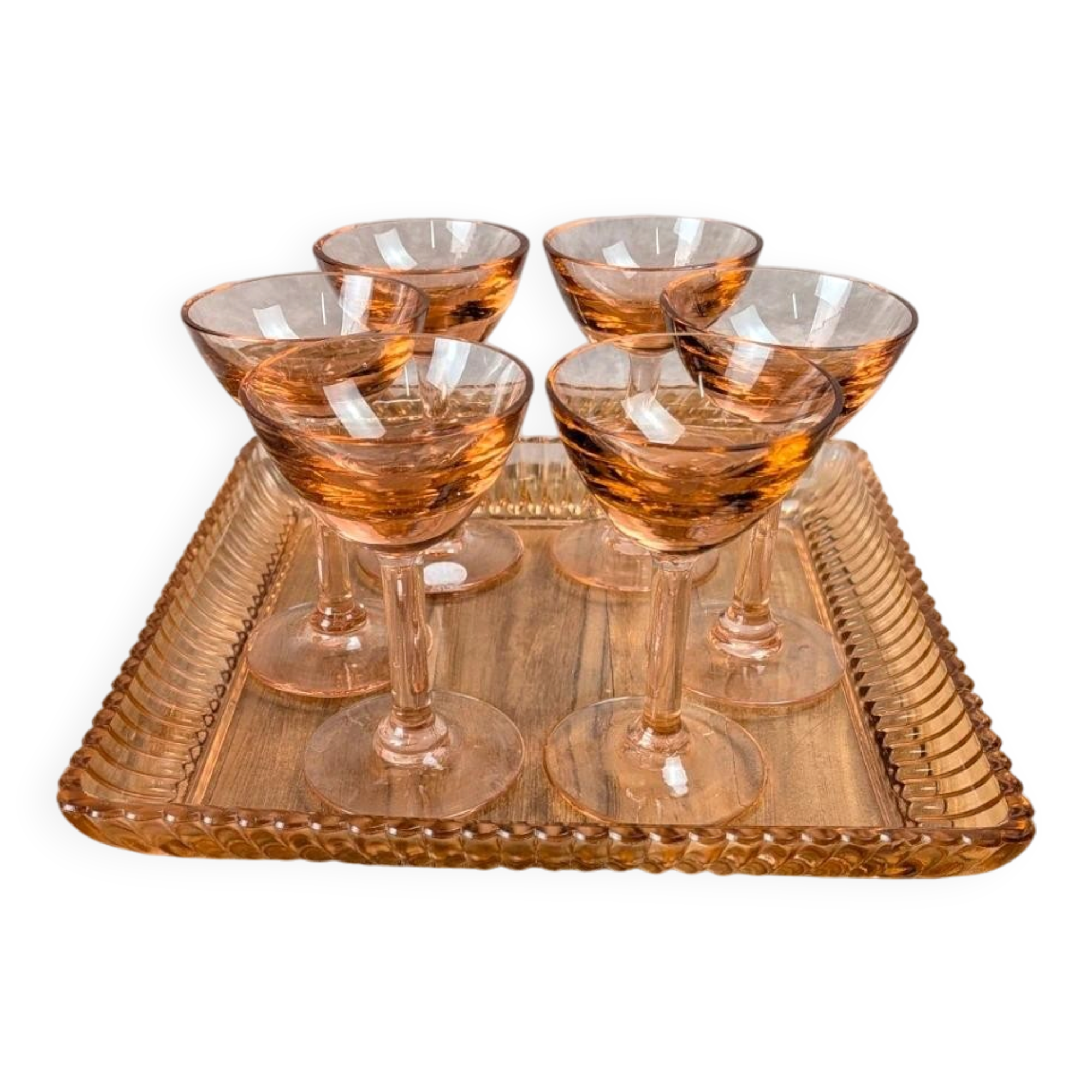 Plateau Portieux rose + 6 verres assortis