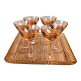 Plateau Portieux pink + 6 matching glasses