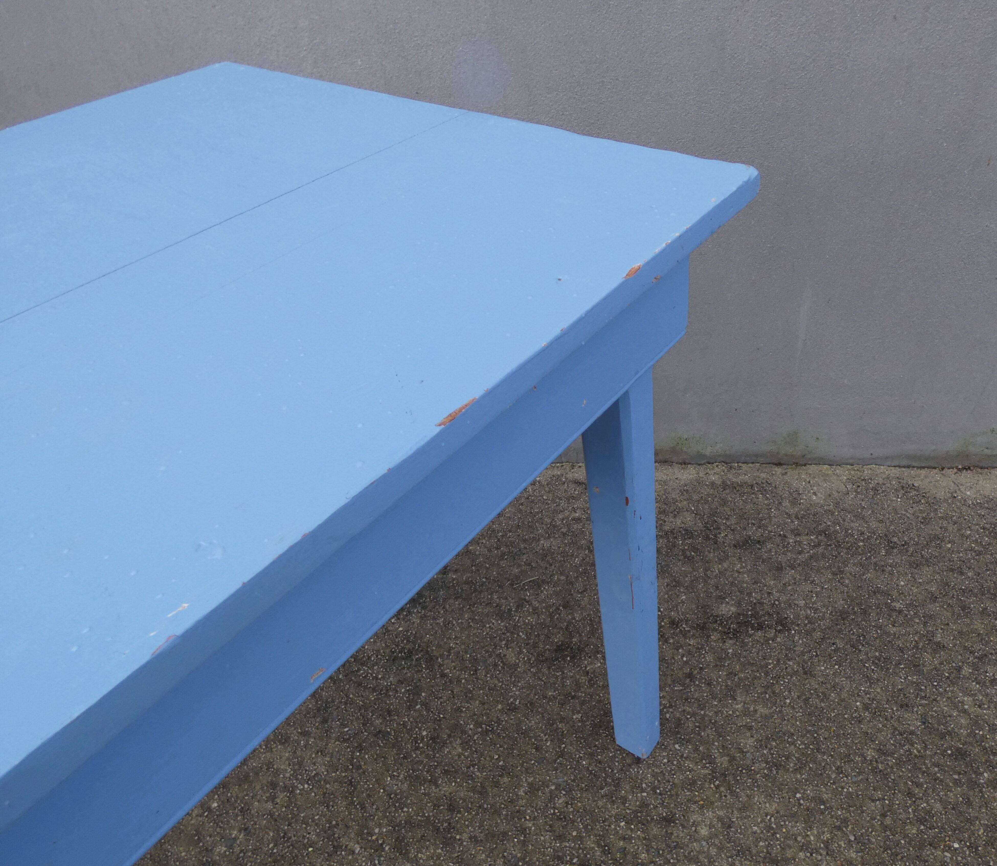 side table + blue wooden chair
