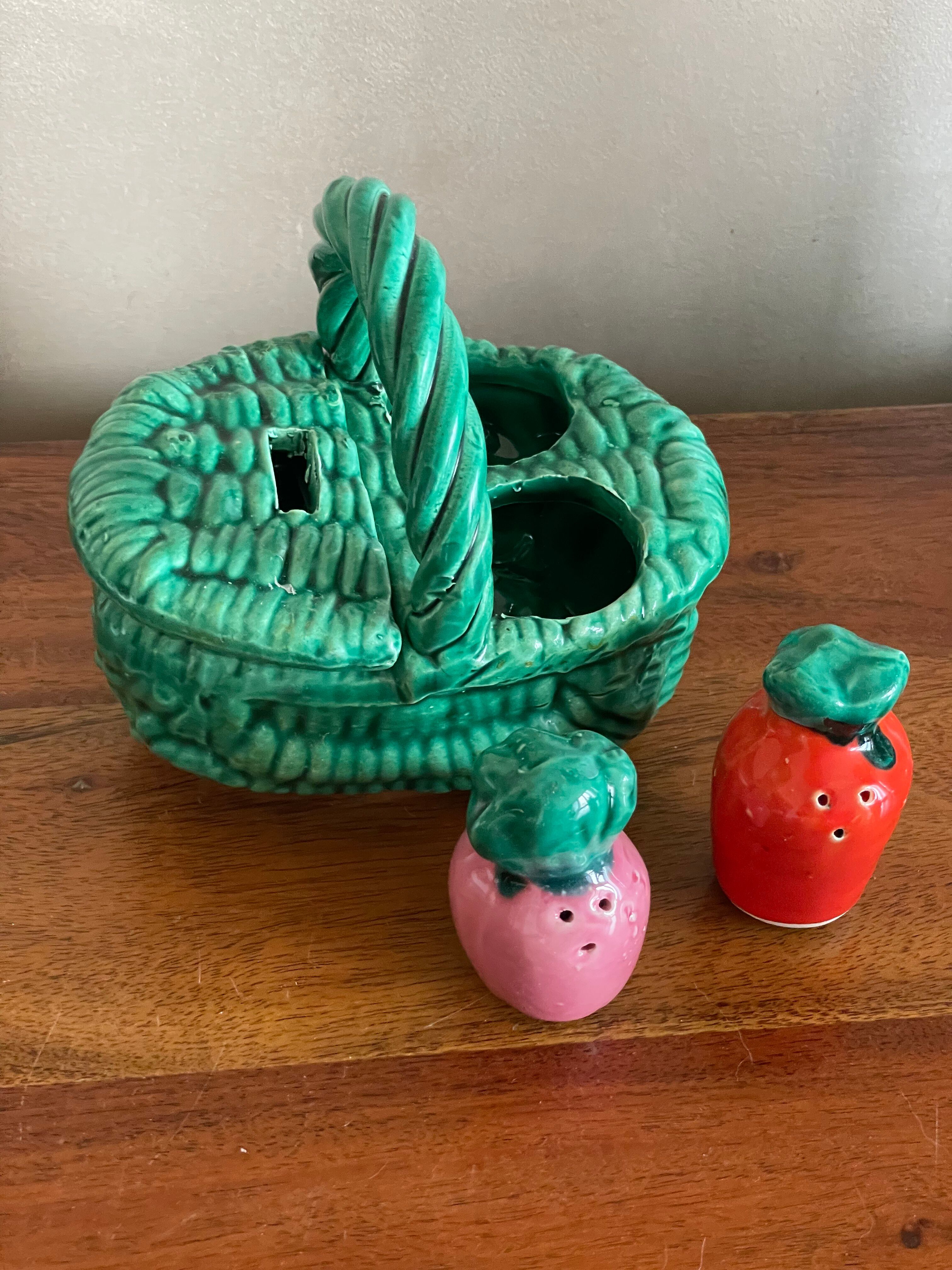 Salt and pepper vegetable in a slipware.