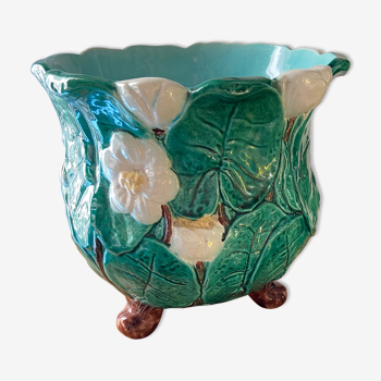 Cache pot en barbotine-Motif floral