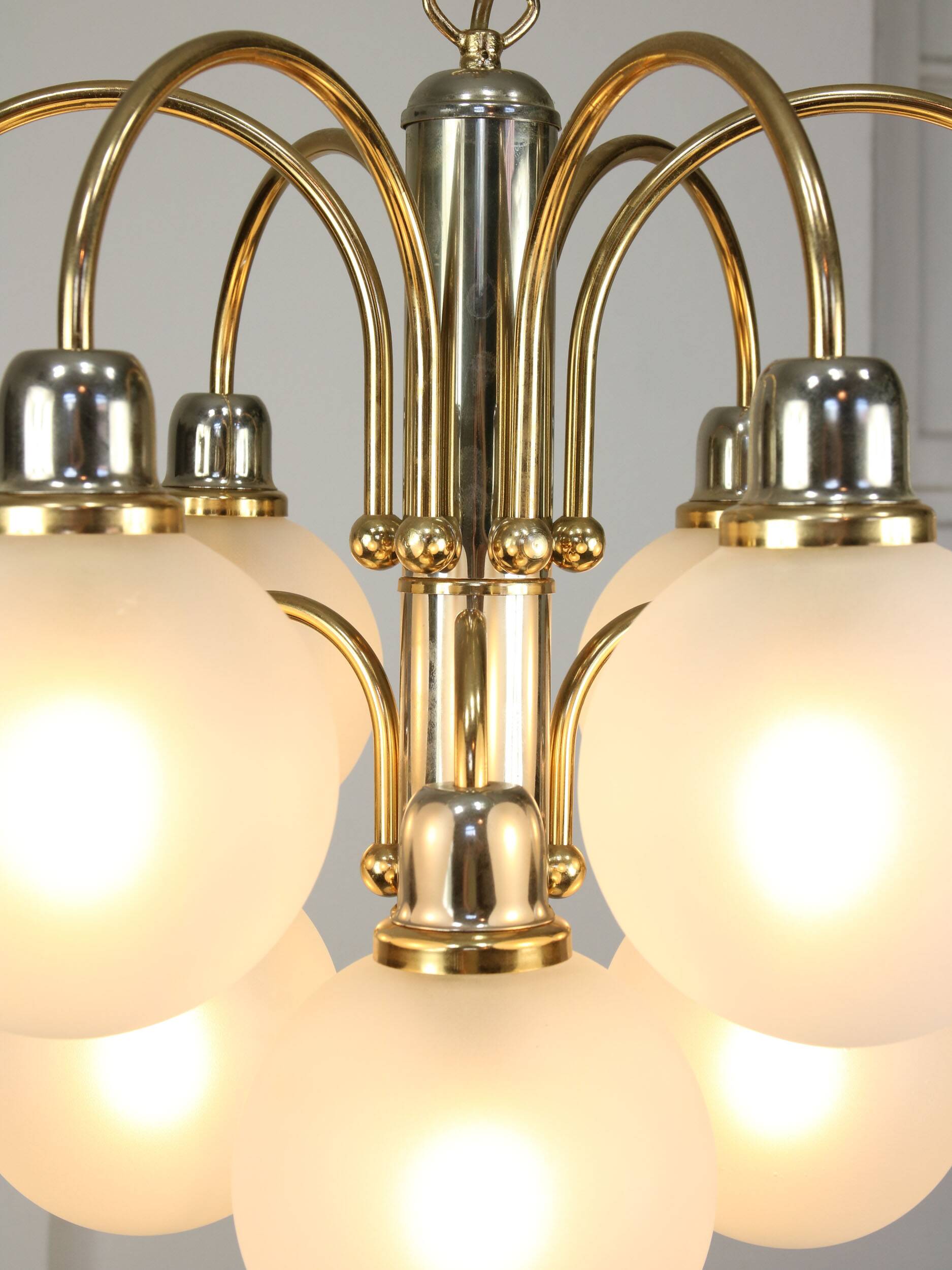 Vintage Orion Brass Ball Chandelier: Mid-Century Modern Sputnik Lighting