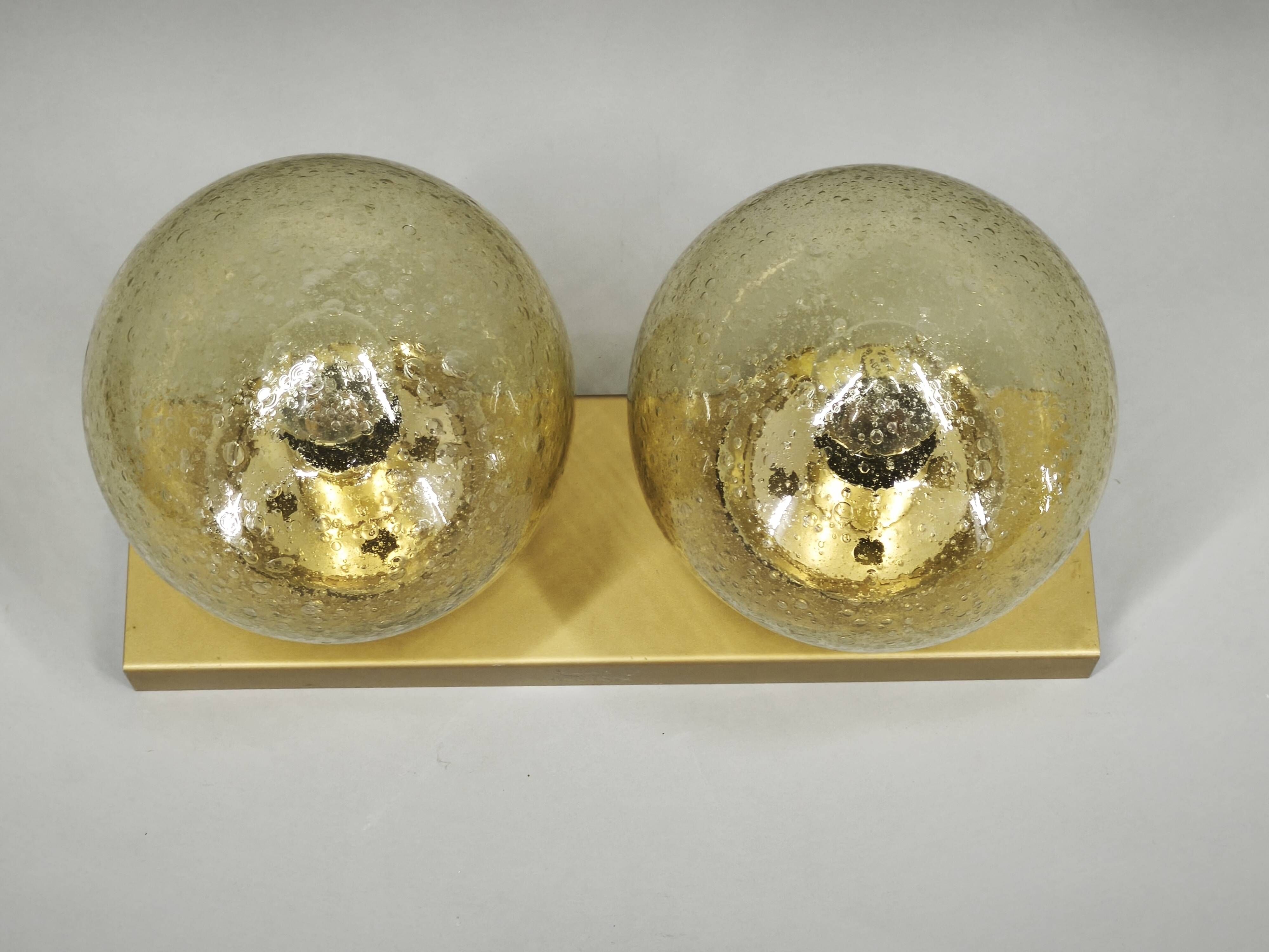 1970s Czech Space Age Double Wall Light with Amber Bubble Glass Globes
