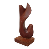 Scandinavian dove in carved teak wood, signed NM, circa 1960.