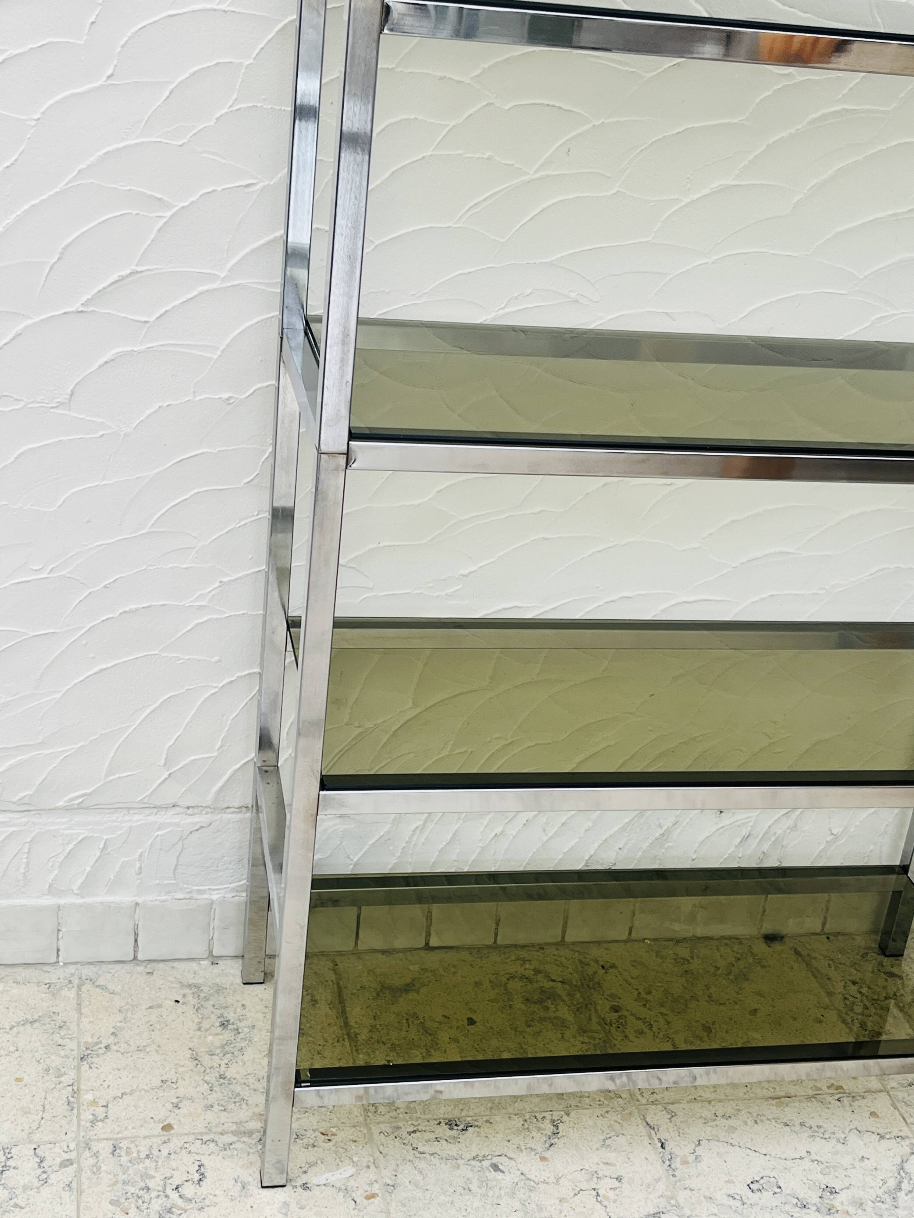 Vintage Italian design shelf in chrome and smoked glass from the 1970s.