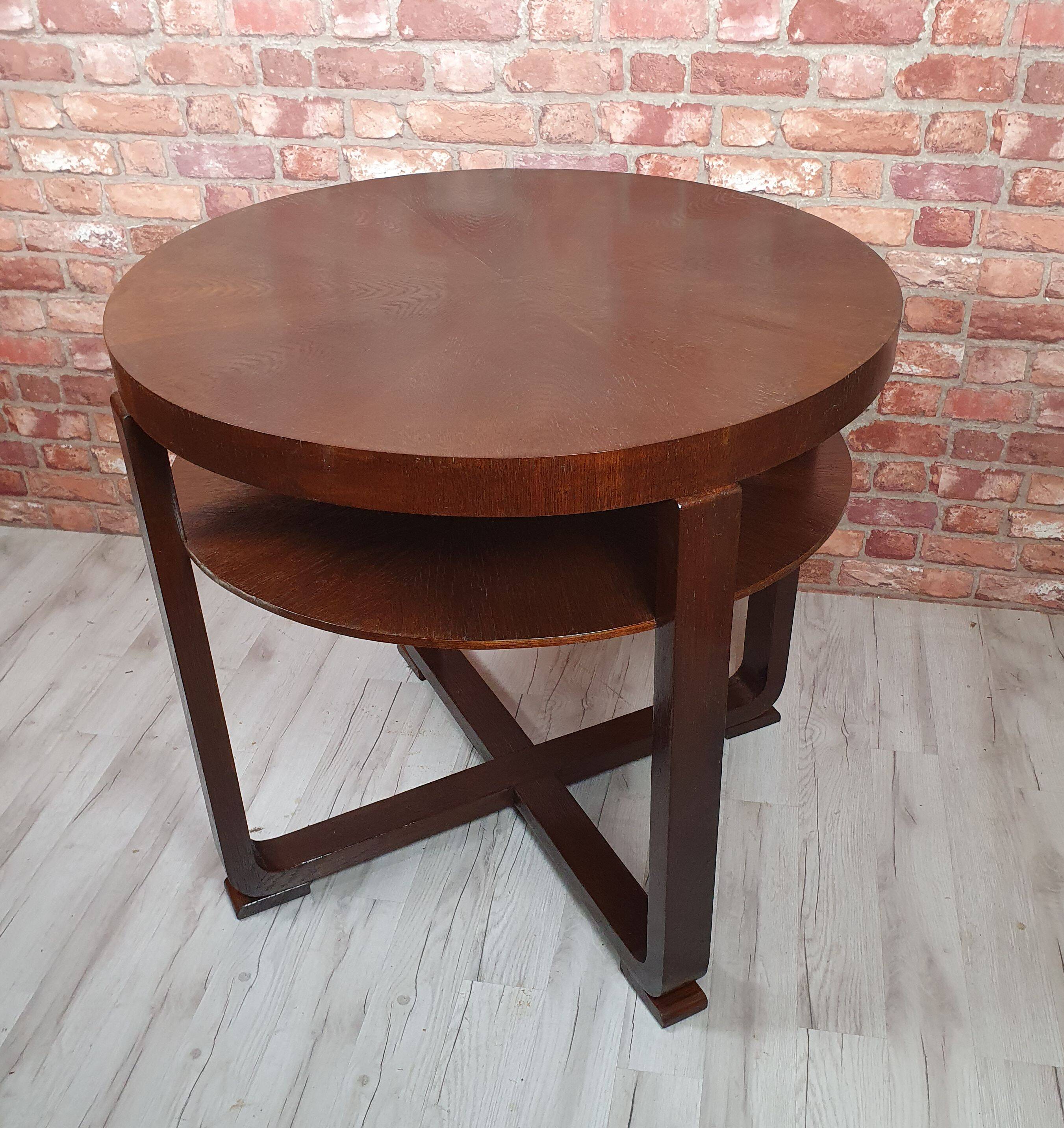 Table Art Déco en chêne rénovée, Pologne années 1930