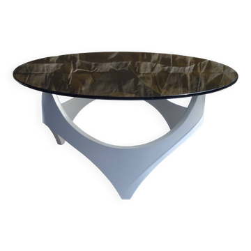 Table basse  space  age bois et verre