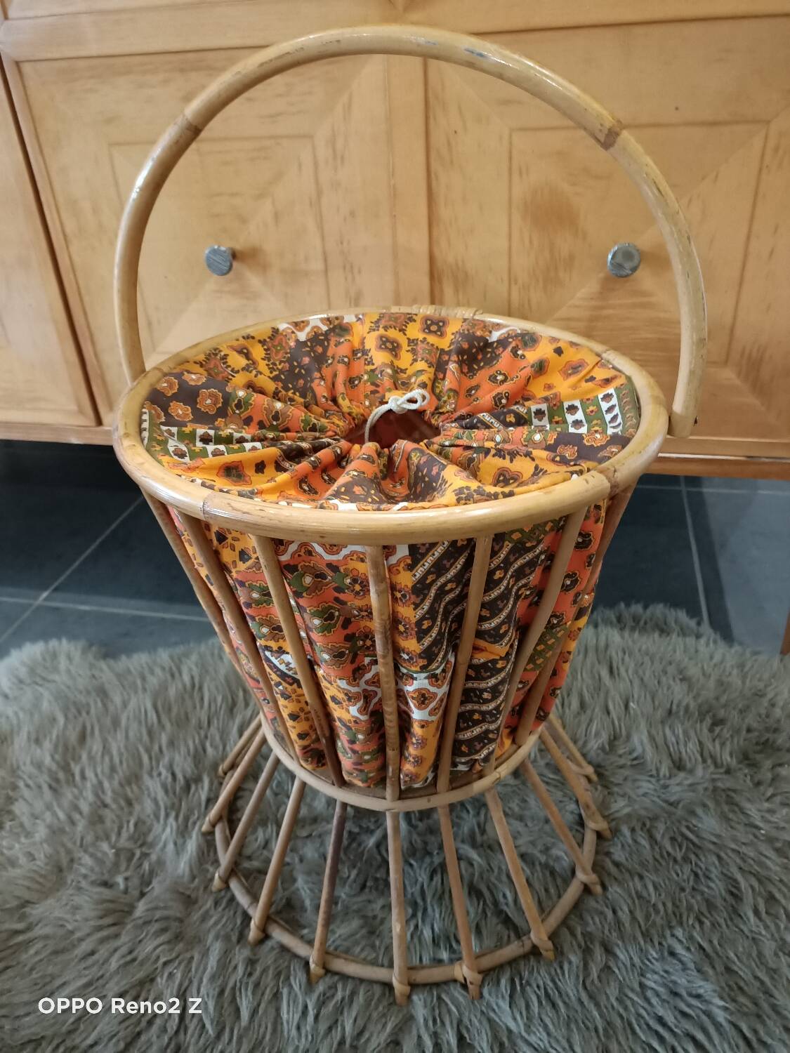 Travailleuse rotin vintage