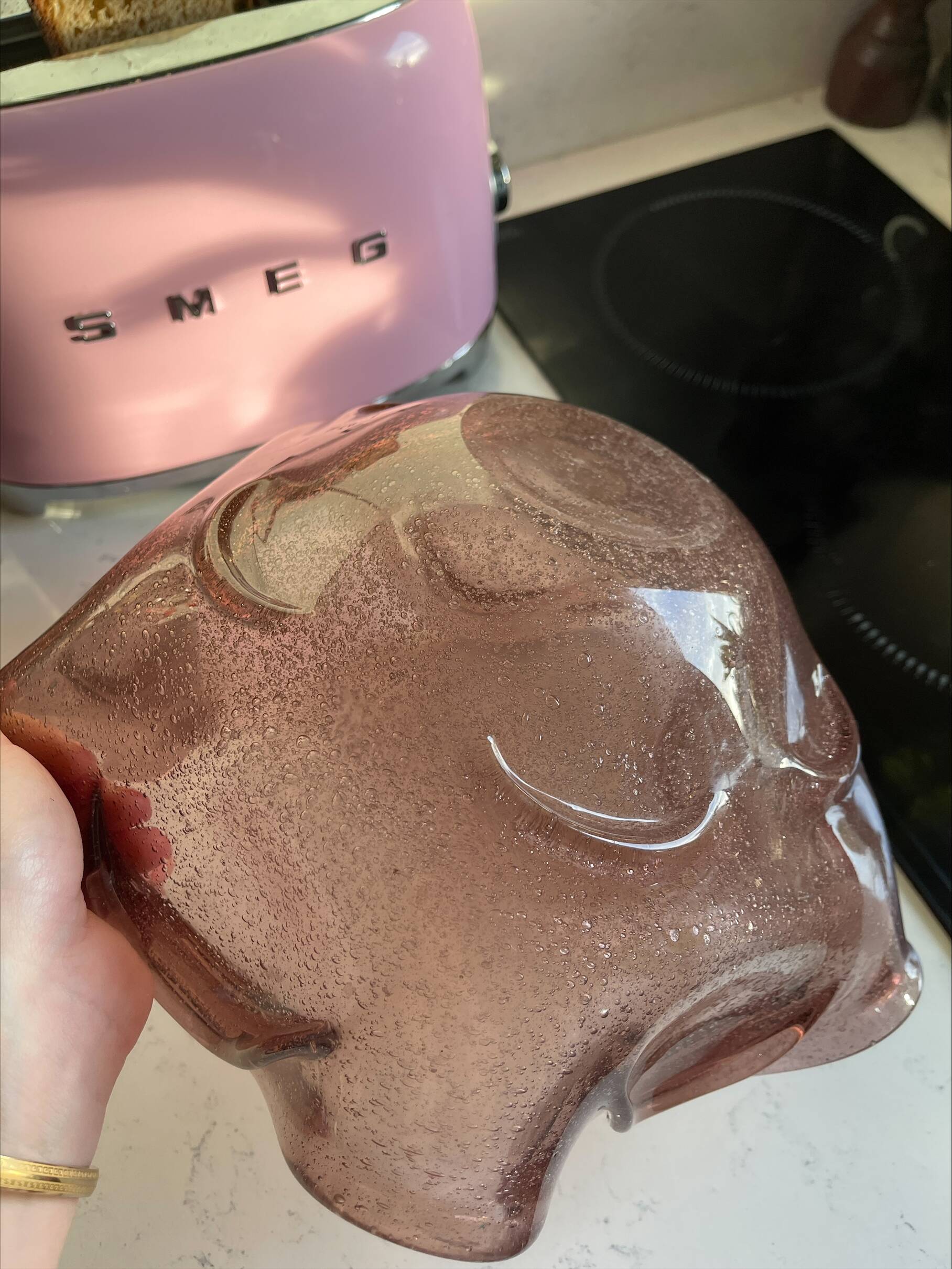 Pink Murano blown glass fruit bowl