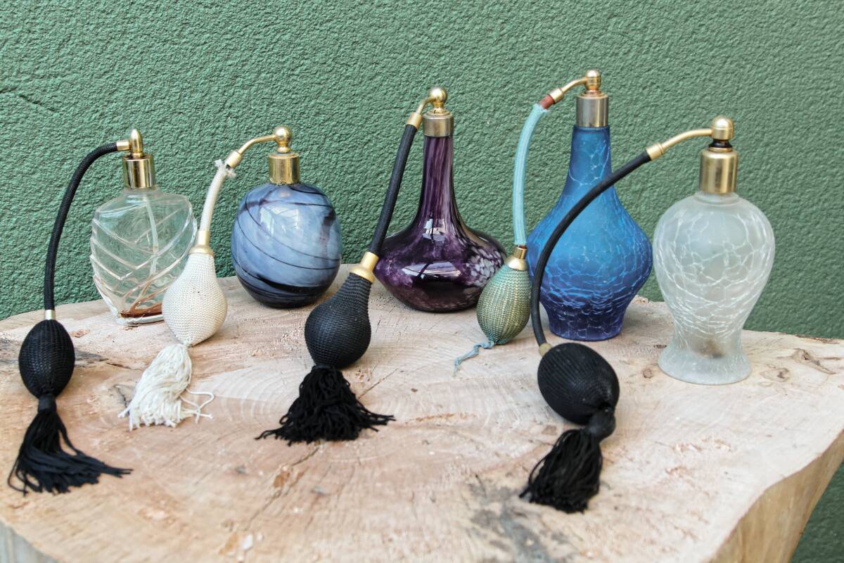 Set of 5 old glass perfume sprays