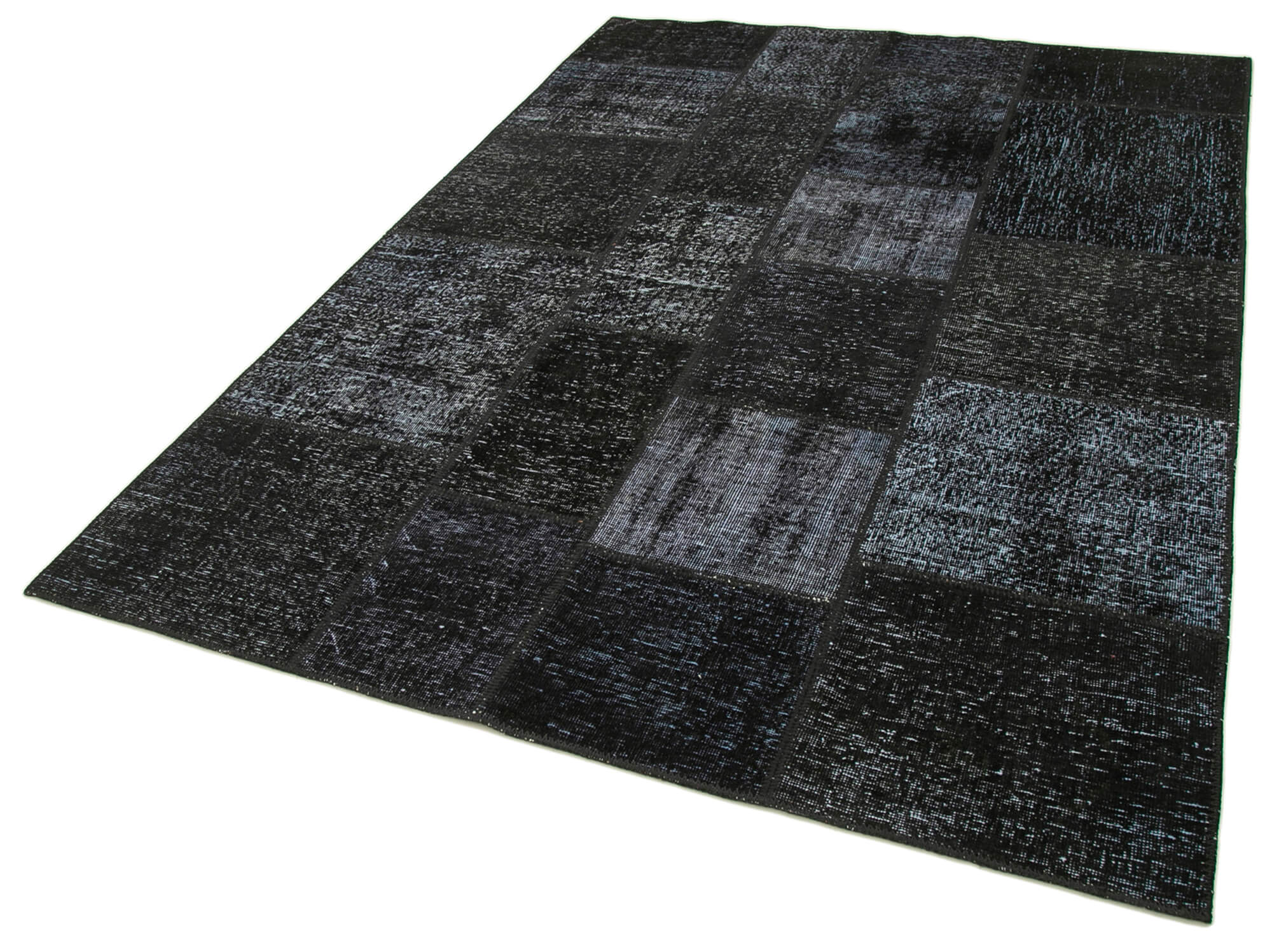 Handmade turkish overdyed 171 cm x 243 cm black patchwork carpet