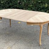 Louis XV style oval extendable round table renovated in raw wood