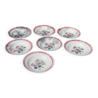 Lot of seven old soup plates from the 40s/50s decorated with roses