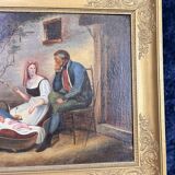 École Italienne du XIXeme : huile sur toile figurant une scène familiale circa 1820