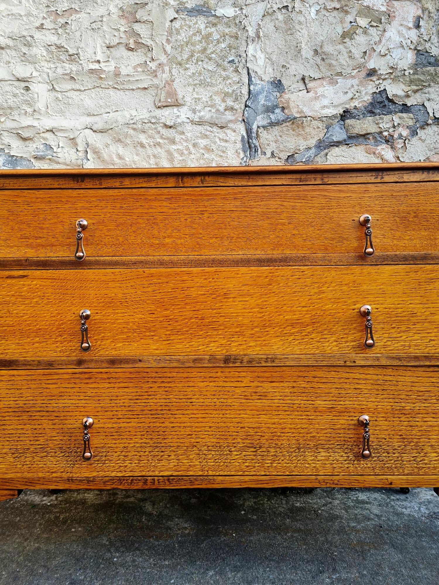 Vintage 1930s Oak Chest Of Drawers Three Drawer Cabinet