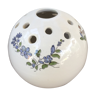Ancien vase boule piques fleurs 13 trous céramique décoration peinte vintage