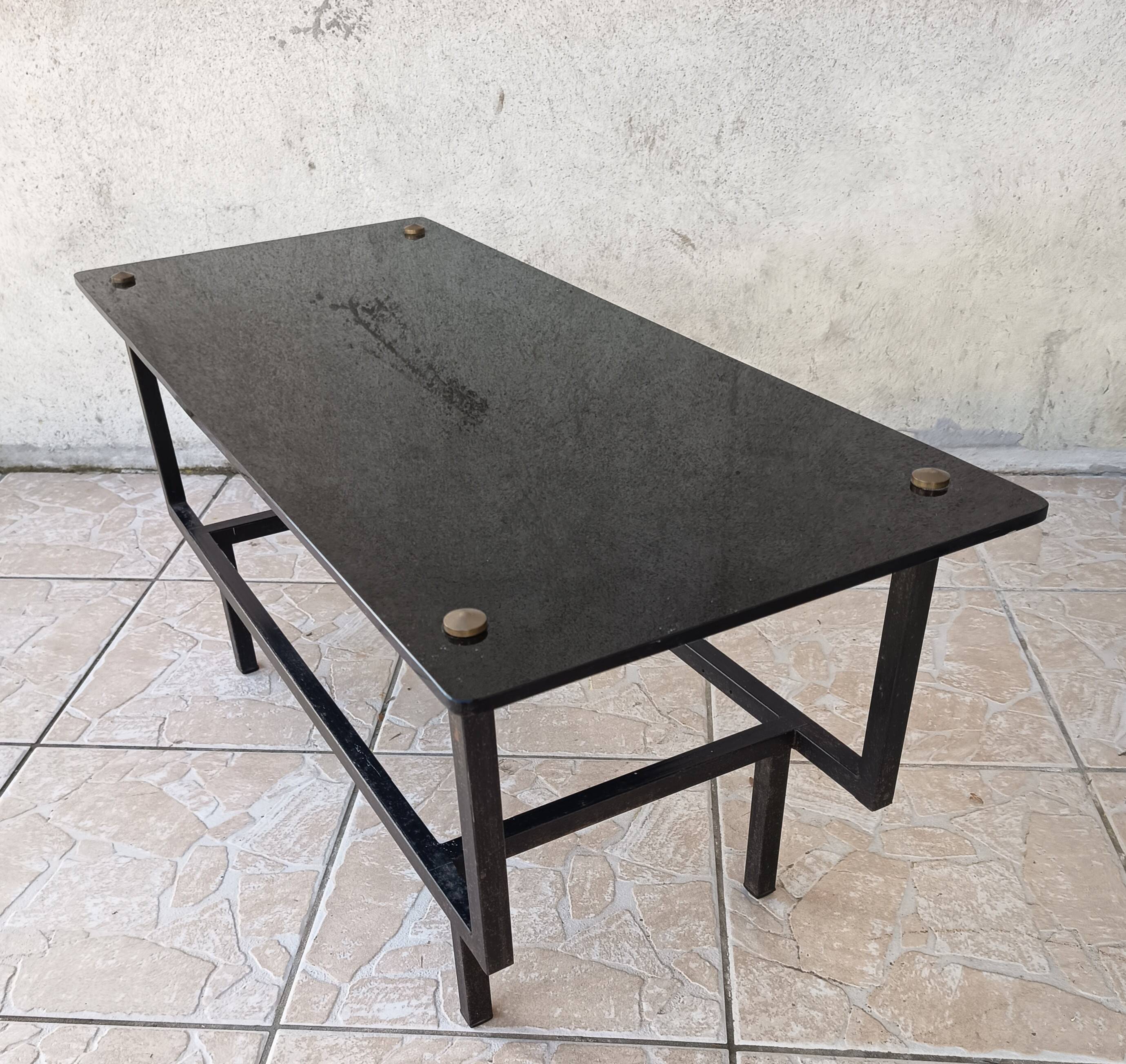 1950s metal and glass coffee table