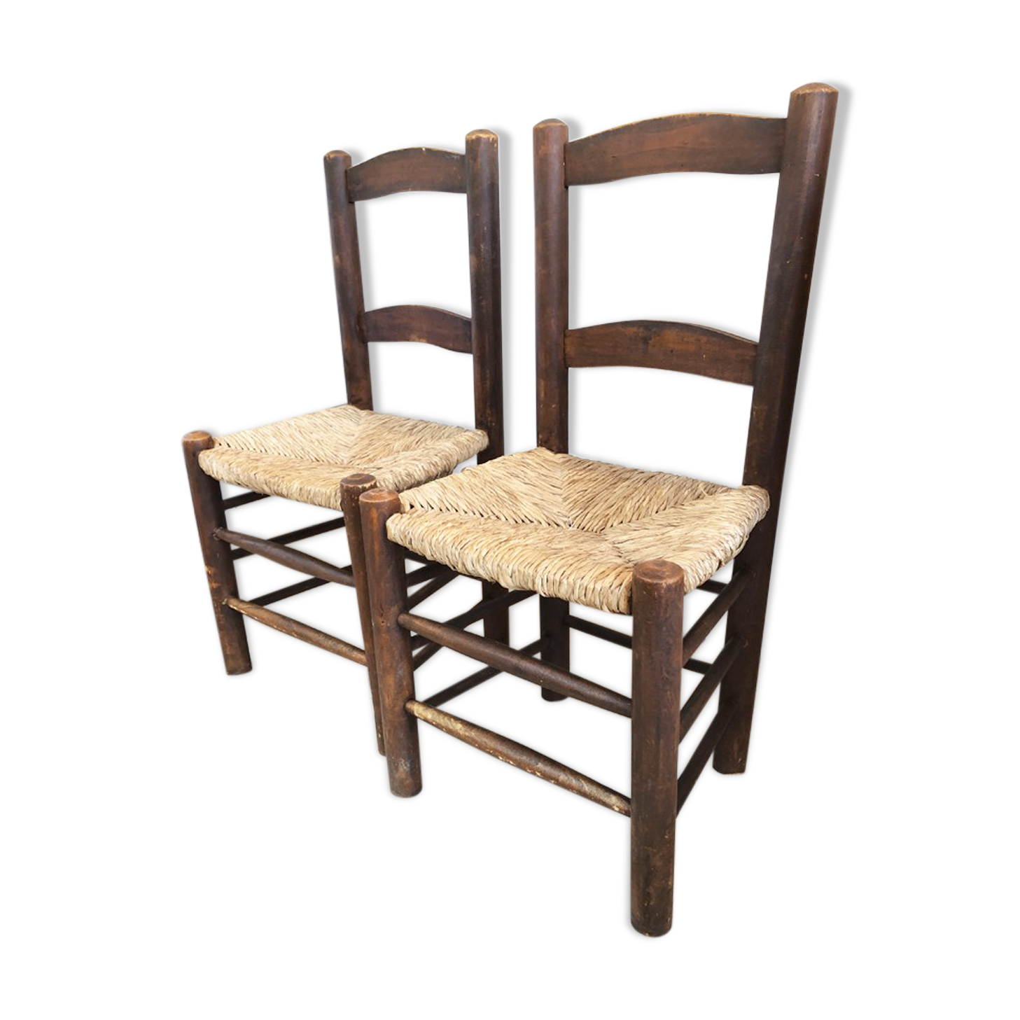 Pair of straw brutalist chairs, 1970