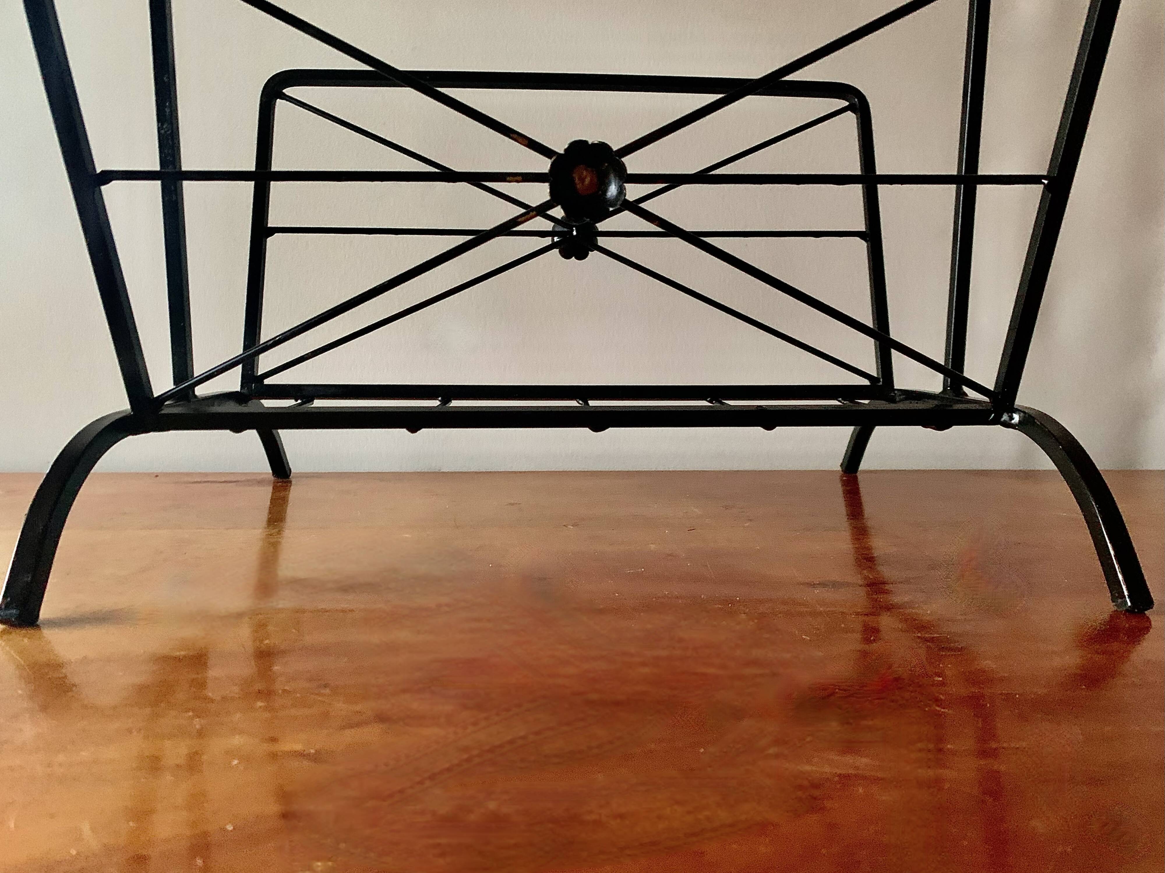 Vintage magazine rack and harness in wood and wrought iron