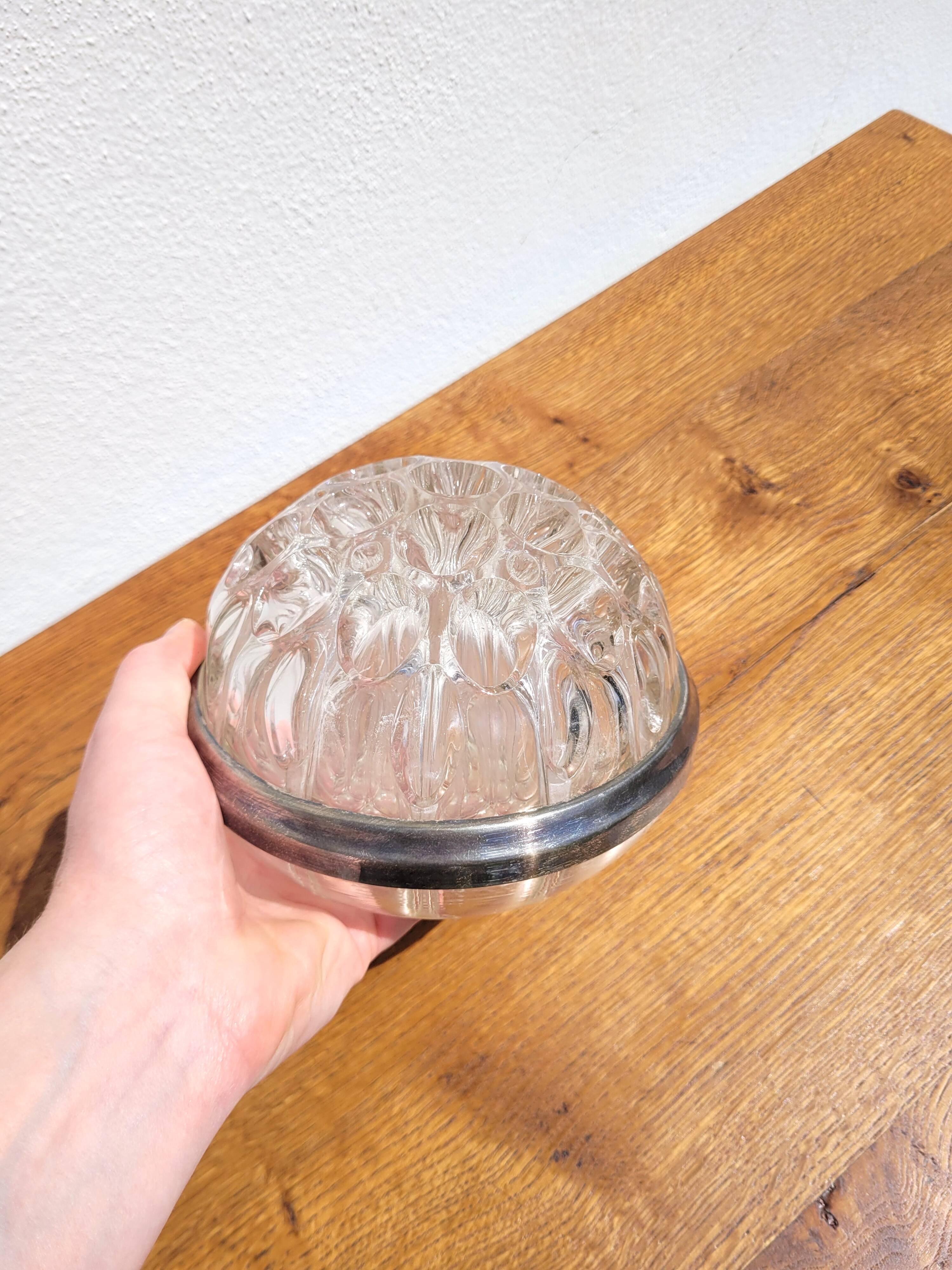 Large flower spike in glass and silver metal