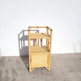 Small vintage rattan shelf bedside table